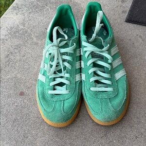 Adidas Green Suede Trainers with White Stripes